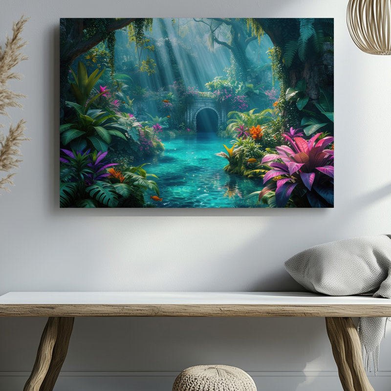 Toile, scène de jungle luxuriante et vibrante avec un art mural en cristal transparent, H 9 po x l 12 po