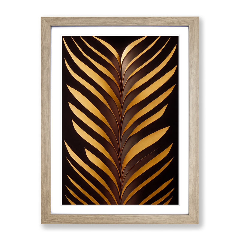 Golden Feather - Single Picture Frame Painting, 64cm H x 46cm W x 2cm D, Oak