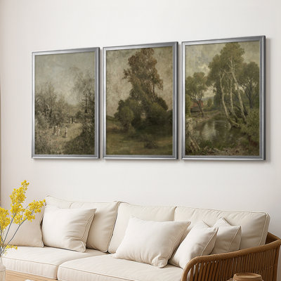 Vintage Landscape CLXXIII  -Custom Framed  Wrapped Gallery Canvas - 3 Pieces