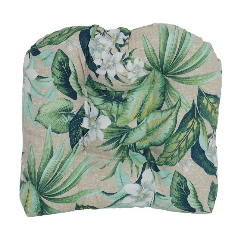 Outdoor 5'' Dining Chair Seat Cushion, Beige/Green Floral