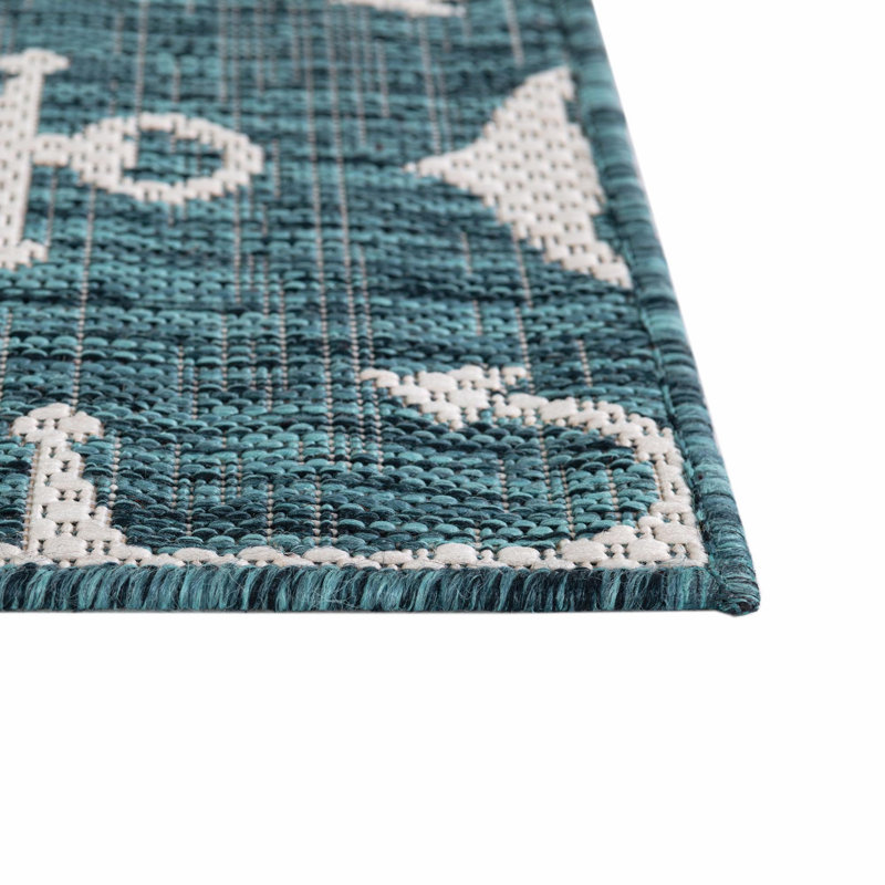 Tapis intérieur / extérieur bleu sarcelle / ivoire Glidden, Carré 5 pi 3 po