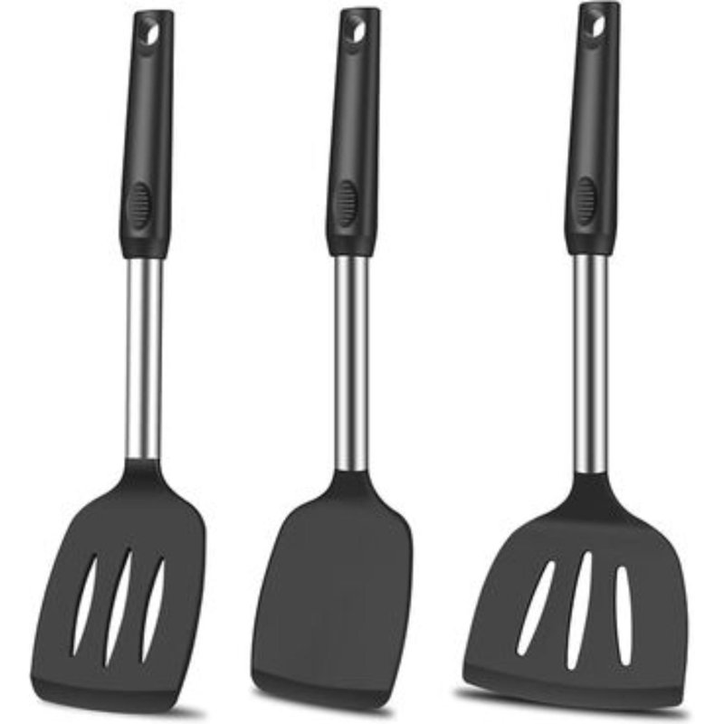 Ensemble de spatules résistantes à la chaleur en silicone pour batterie de cuisine en caoutchouc antiadhésif Spatule en caoutchouc Turner, grande spatule en wok en plastique antiadhésive pour ustensiles de cuisine