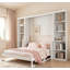 Grand lit escamotable avec bureau et bibliothèque, conception peu encombrante pour les petites pièces, sans sommier nécessaire, blanc