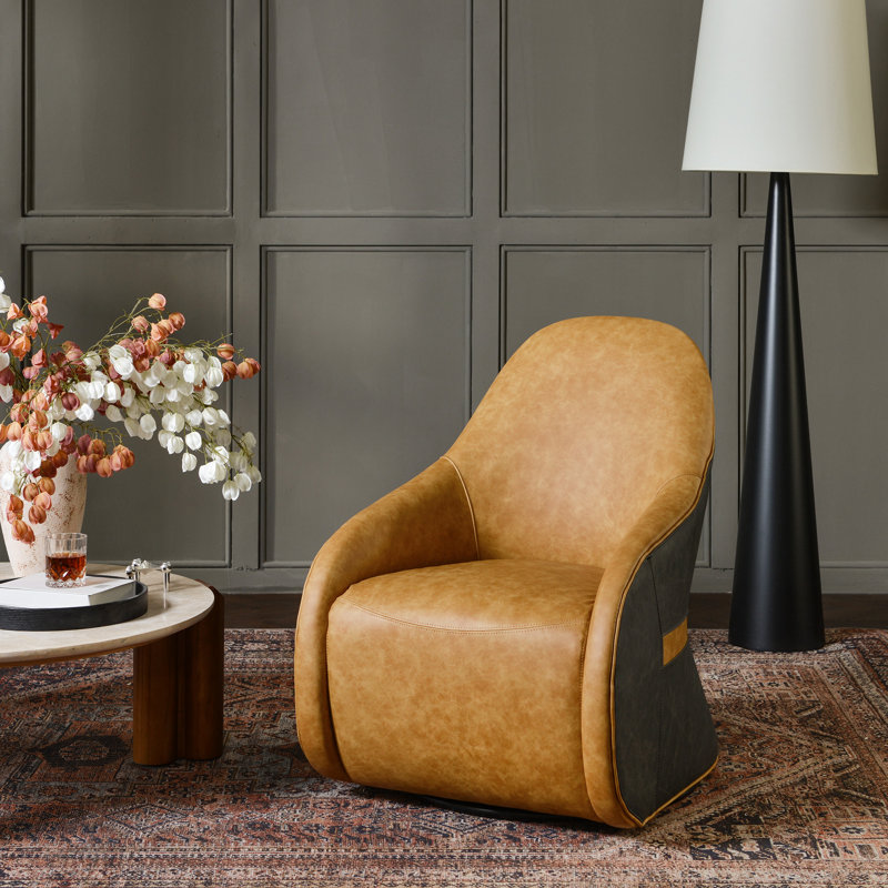 Fauteuil demi-tonneau pivotant en cuir véritable l 30,7 po, Chameau
