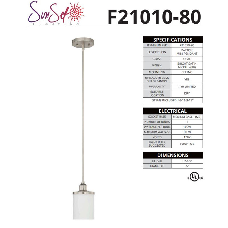 Luminaire suspendu cylindrique à 1 lumière Debrina, Nickel