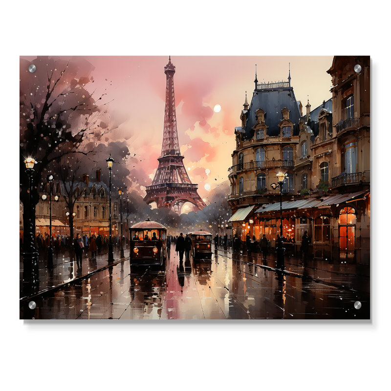 «Rose Twilight Rendezvous In Paris I», décoration murale en acrylique Paris, H 24 po x l 32 po