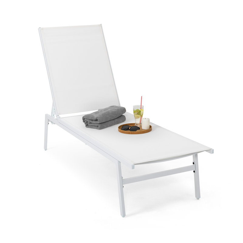 Ameliana Outdoor PVC-coated polyester Chaise Lounge with 6-Position Adjustable Backrest, White