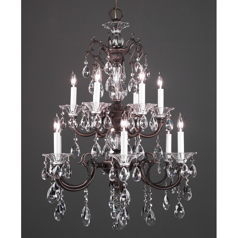 Style bougie classique/traditionnel 12 lumières lustre Via Lombardi, Crystalique-Plus, Bronze romain