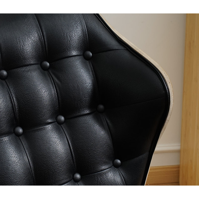 Jeyshan Upholstered Lounge Chair and Ottoman, Black Faux Leather