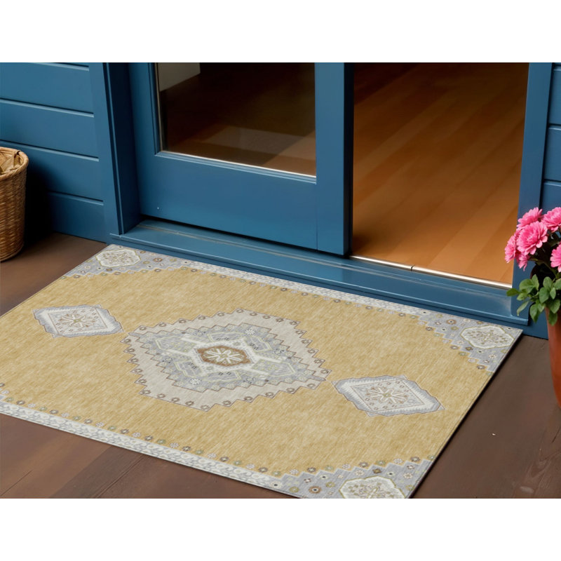 Tapis oriental lavable intérieur doré 3 pi x 5 pi