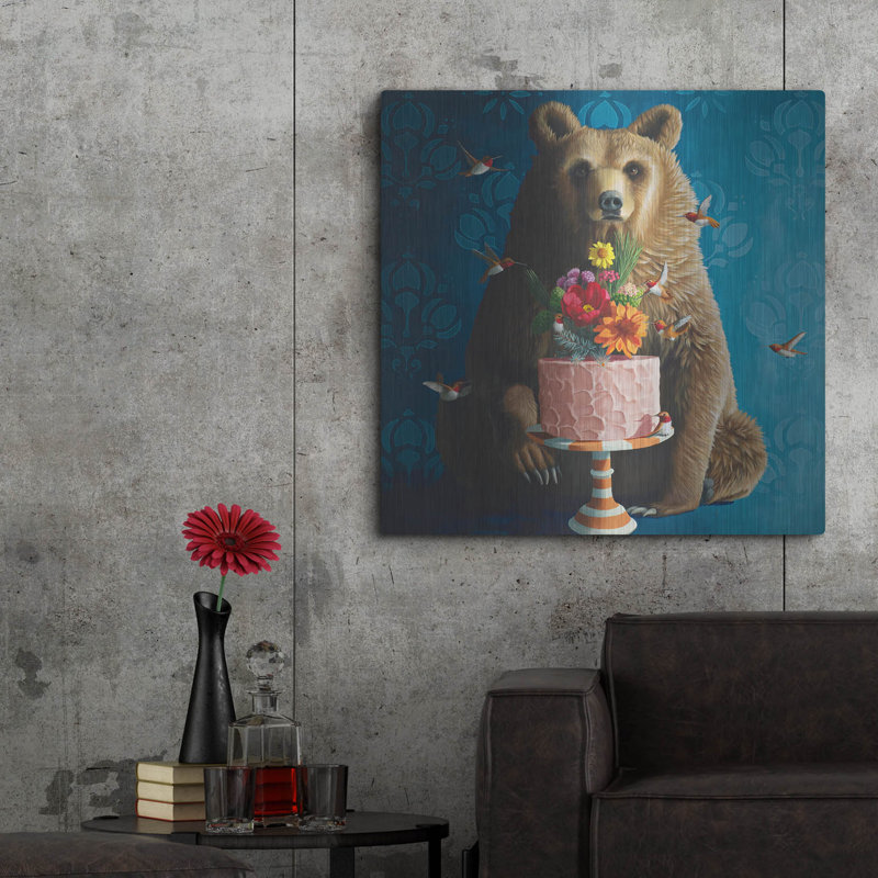  «Cake Bear On Blue» par Heather Gauthier, art mural en métal, 36 po x 36 po, H 36 po x l 36 po