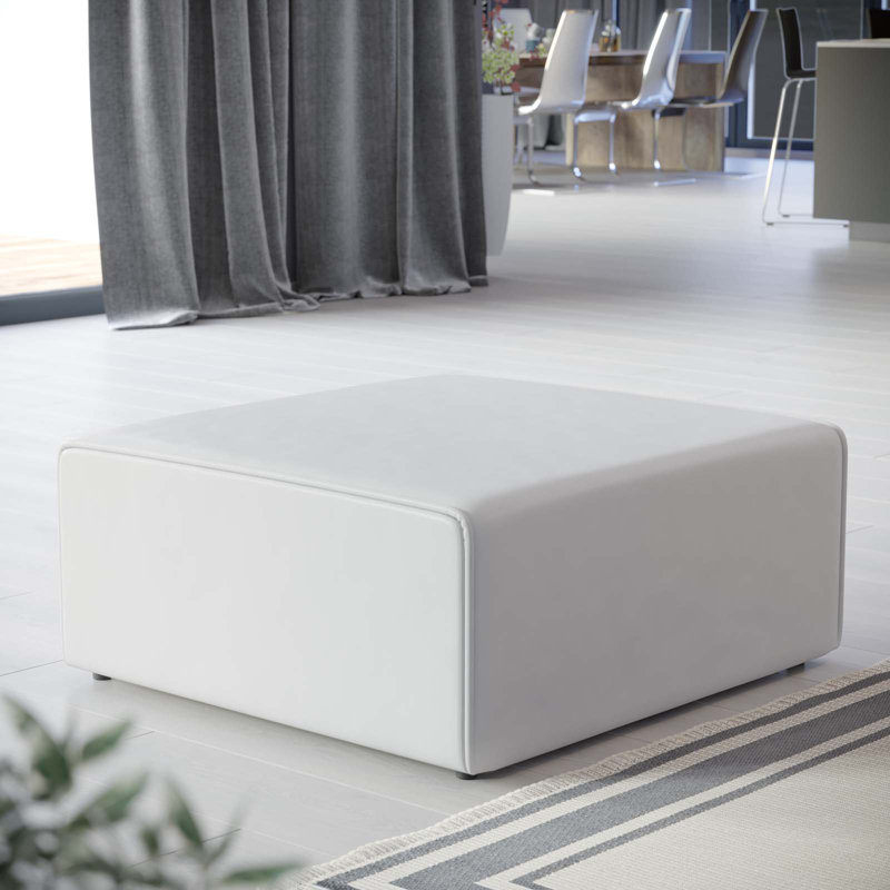 Mingle Performance Vegan Leather Ottoman by Modway, White Faux Leather