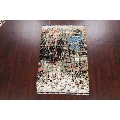 Tapis oriental contemporain abstrait à motif végétal noué à la main 4 x 6