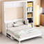 Lit double blanc avec bureau et rangement pour les casse-têtes, composition en bois de pin, jeu de fléchettes pliable, conception solide et efficace-536047575