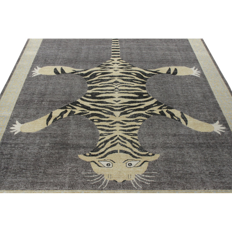 Distressed Homage Hand Knotted Wool Animal Print Area Rug, Rectangle 12' x 15'