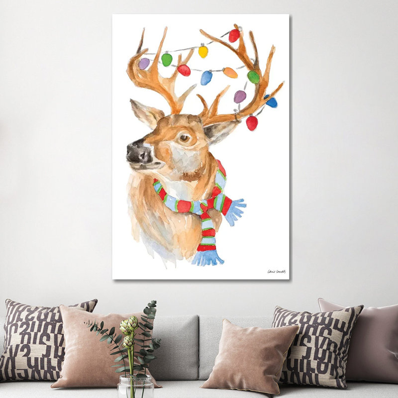 Deer With Lights And Scarf by Lanie Loreth - Wrapped Canvas Gallery-Wrapped Canvas, 152.5 cm H x 101.5 cm W