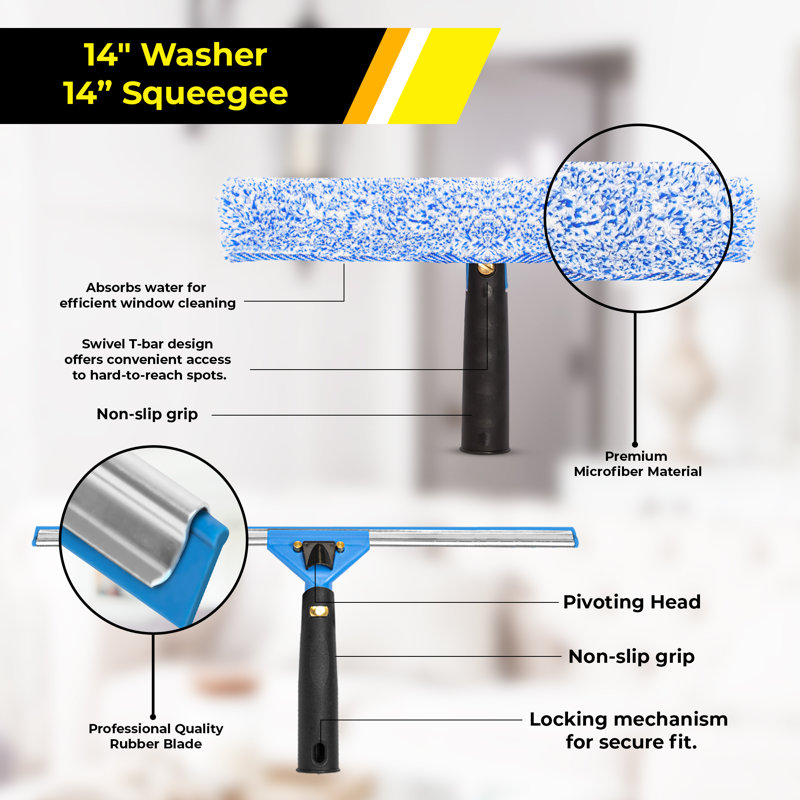Ensemble de lavage de vitres Pro avec raclette, laveuse et mât, paquet de 3, L 20 po x l 14 po x P 1 po