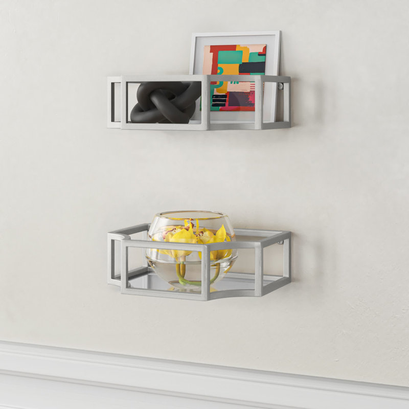 Zain 2 Piece Metal Floating Shelf, Silver