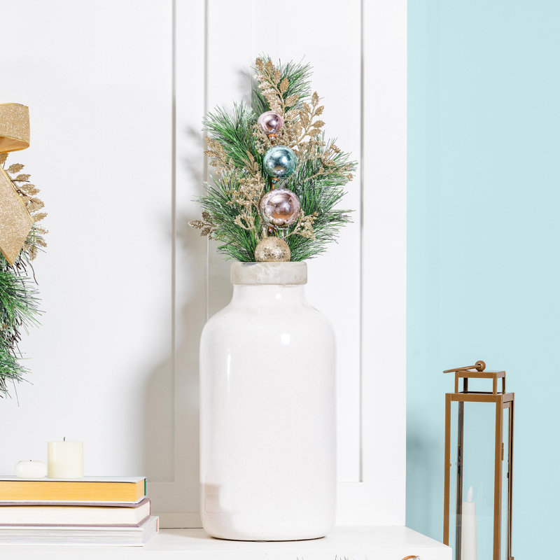 Artificial Pine Stem With Ornaments, 24"H