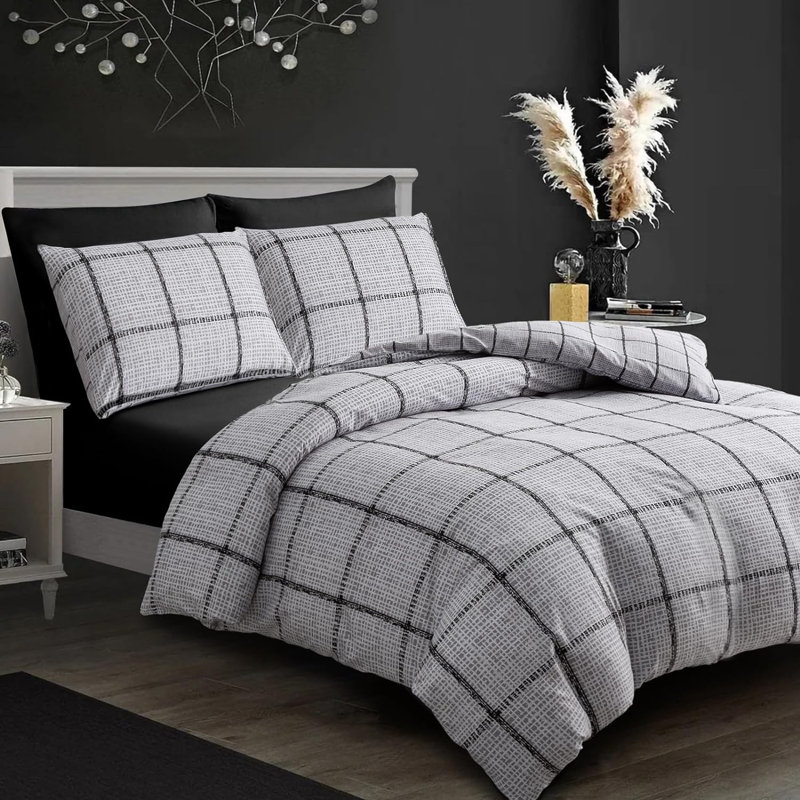 Luxury Double Brushed Microfiber Reversible Duvet Cover Set with Zipper Closure and Corner Ties