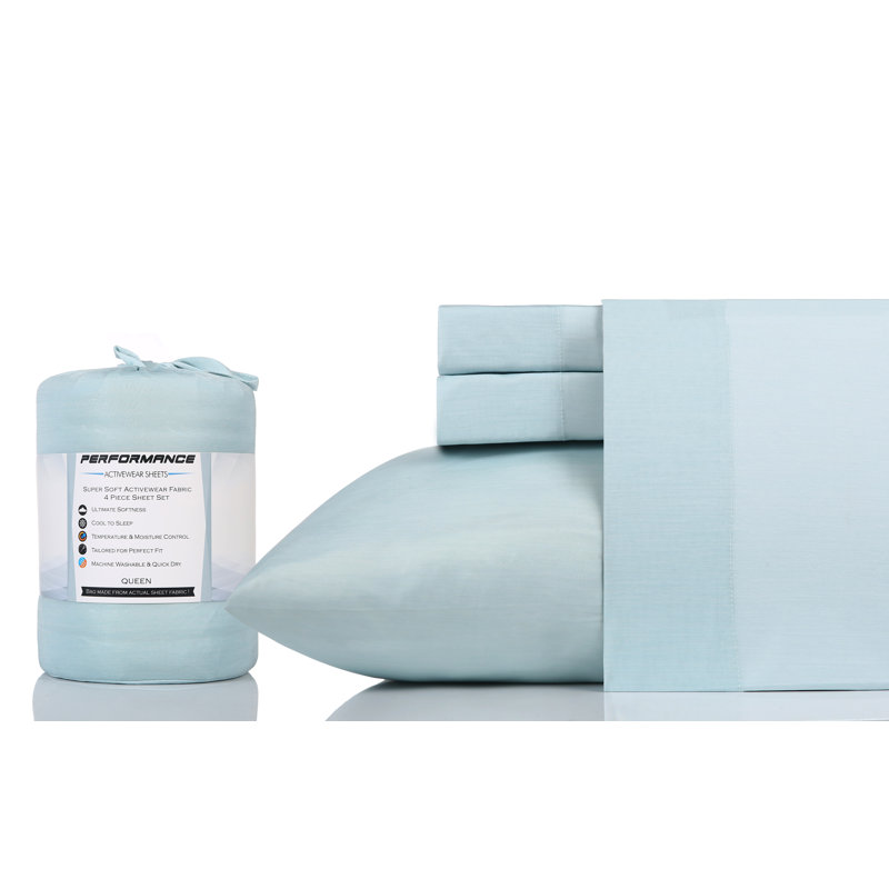 Cotton Blend Sateen Sheet Set, Full, Spa Blue