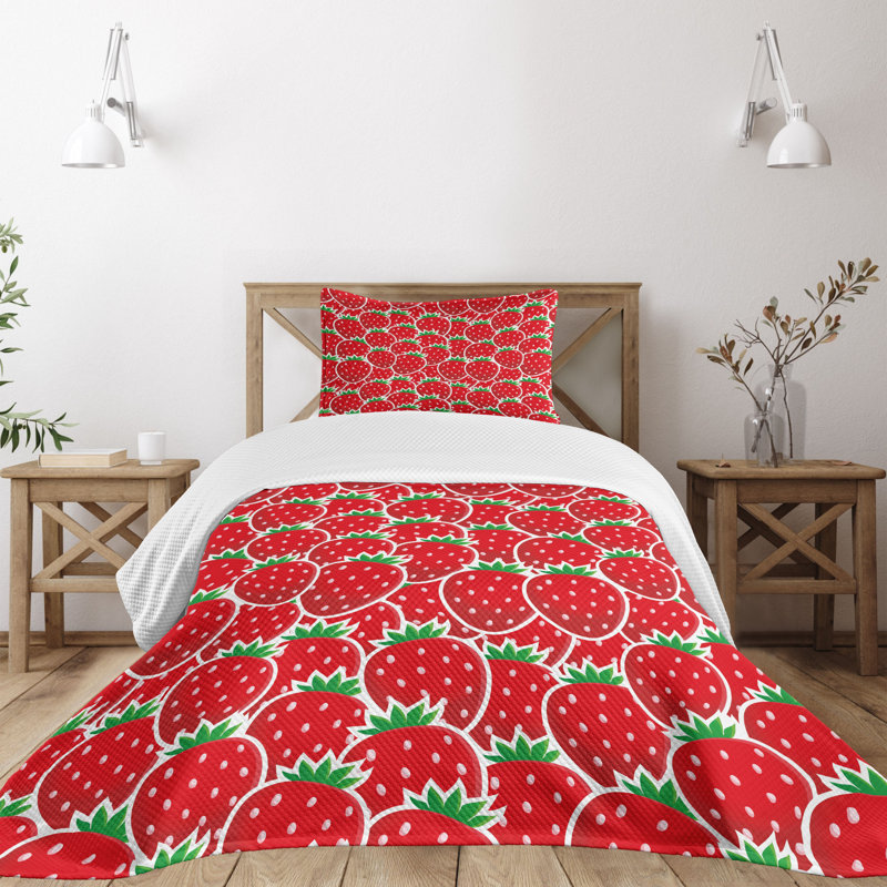 Twin Red Quilted Bedspread Set with Pillow Sham