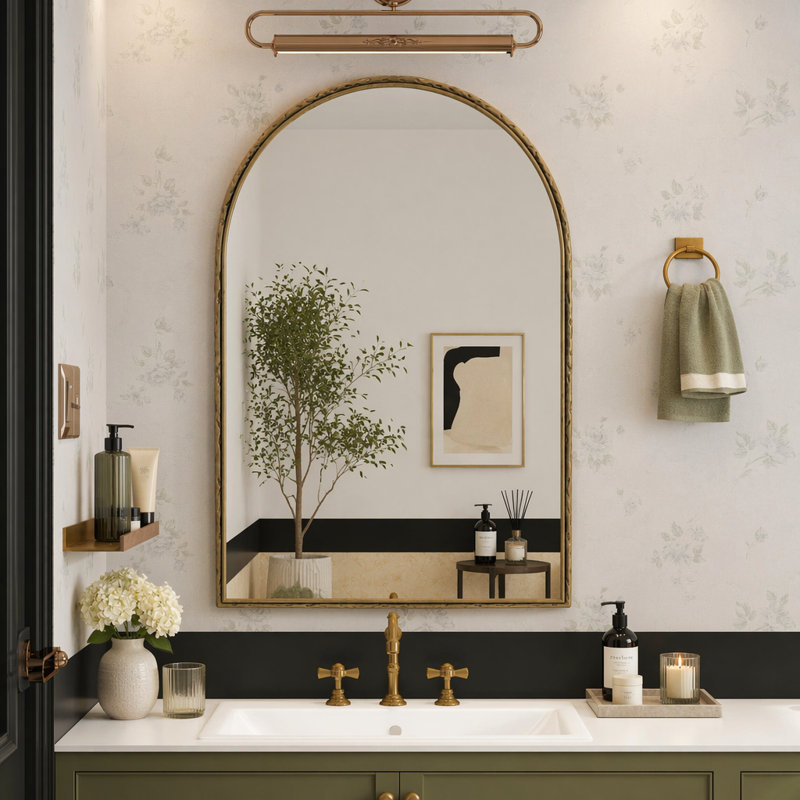Miroir arqué, miroir mural pour salle de bain, miroir de coiffeuse