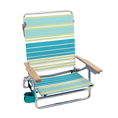 Rio Beach Classic 5-Position Lay-Flat Folding Chair, Outdoor Pool and Beach Chair with Carrying Strap and Towel Bar, Green Stripes by Arlmont & Co.
