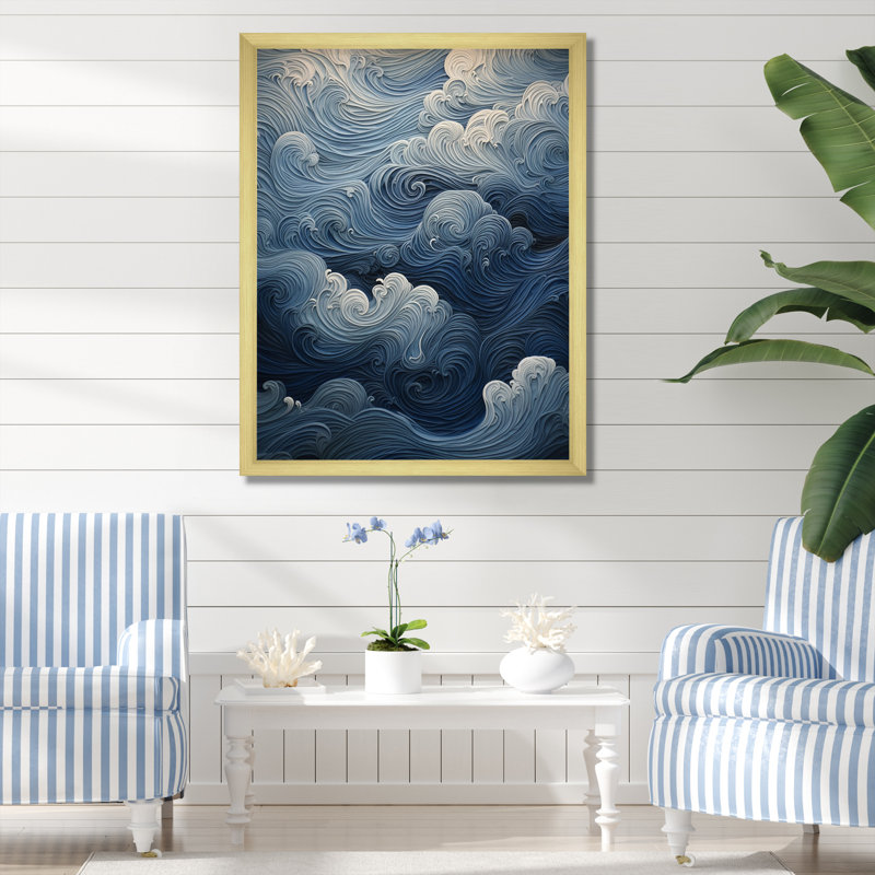 «Coastal Wave dénouant l'horizon sur toile», H 40 po x l 30 po x P 1,5 po, Encadrement doré