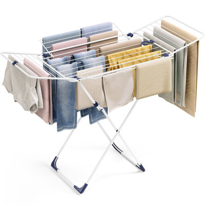  Winged Clothes Drying Rack Foldable with 27 Bars, Metal Laundry Drying Rack, Indoor Outdoor Use Clothes Dryer