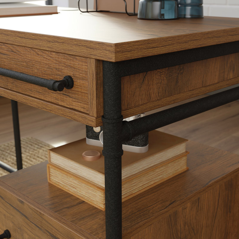 Bureau en L, finition brune, Brun