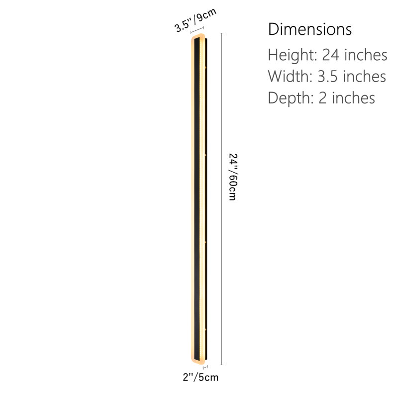 Barde Slender Sideway Outdoor Hardwired Bar Wall Sconce with LED Light Source, 24" H x 3.5" W x 2" D