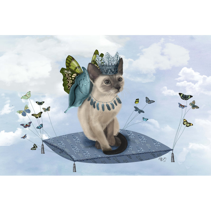 Chat sur coussin avec papillons, H 12 po x l 18 po x l 1 po