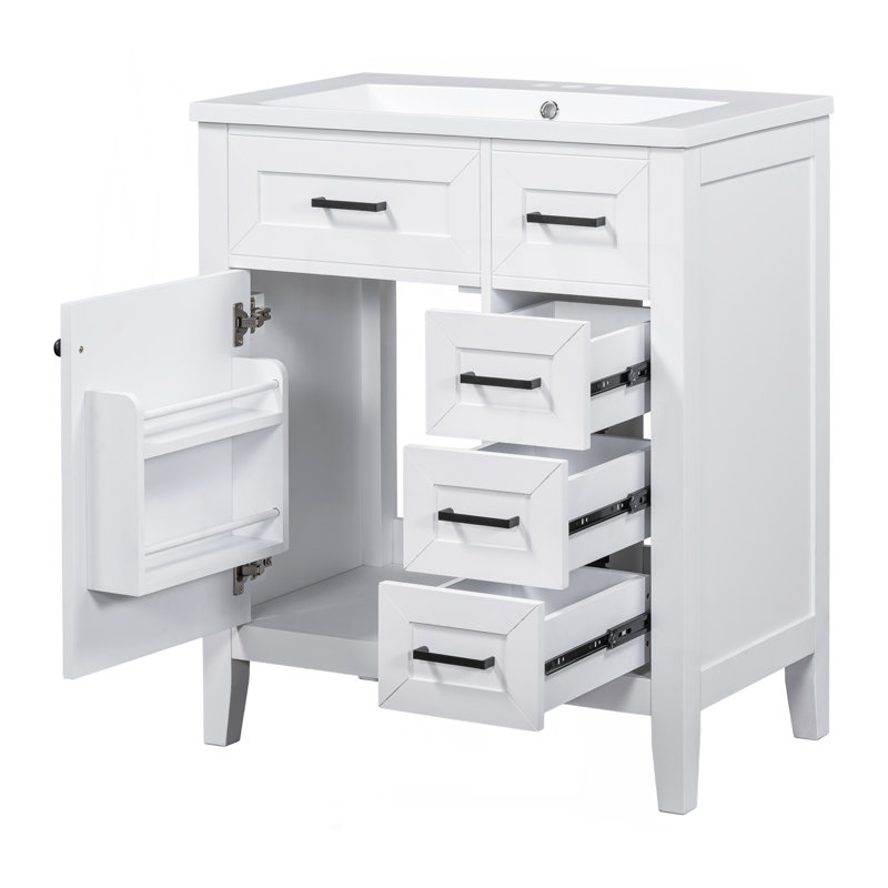 Ensemble de meuble-lavabo 30 po avec lavabo, armoire de salle de bain blanche avec tiroirs, structure solide et panneau de fibres à densité moyenne