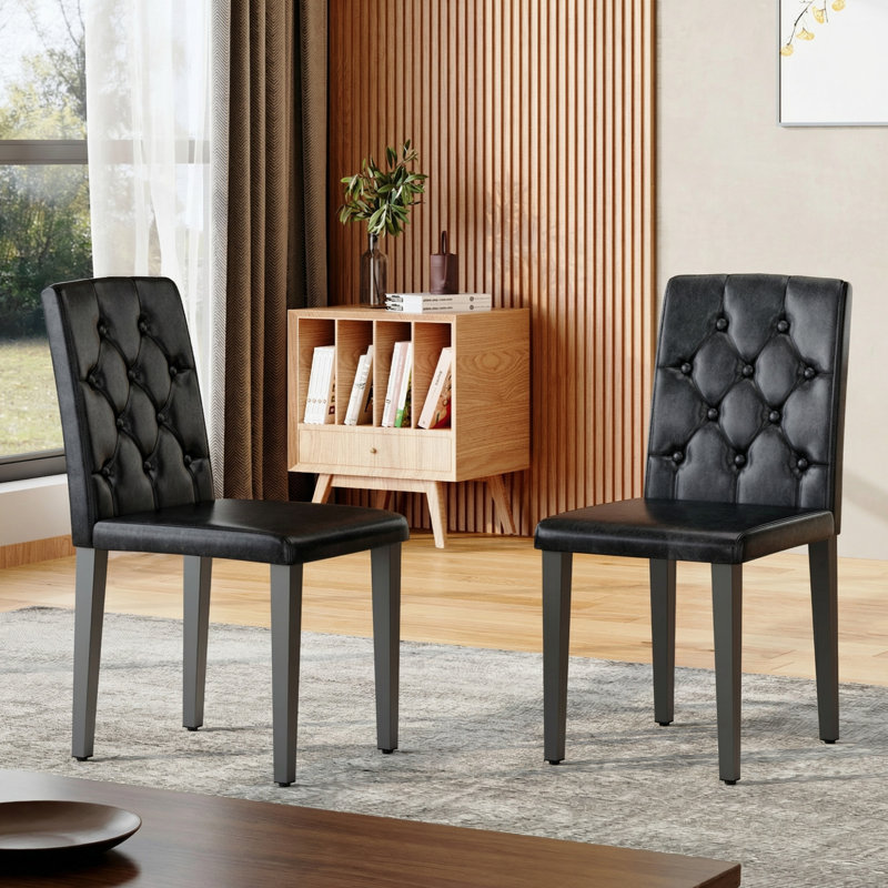 Chaises de salle à manger rembourrées avec pieds en métal, dossier haut sans accoudoirs, ensemble de 2 ou 4, 2, Noir, Noir