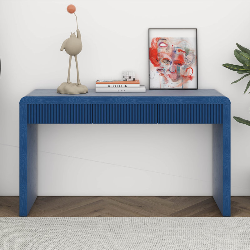 Console rustique avec façade de tiroir cannelée, table d'entrée, Marine