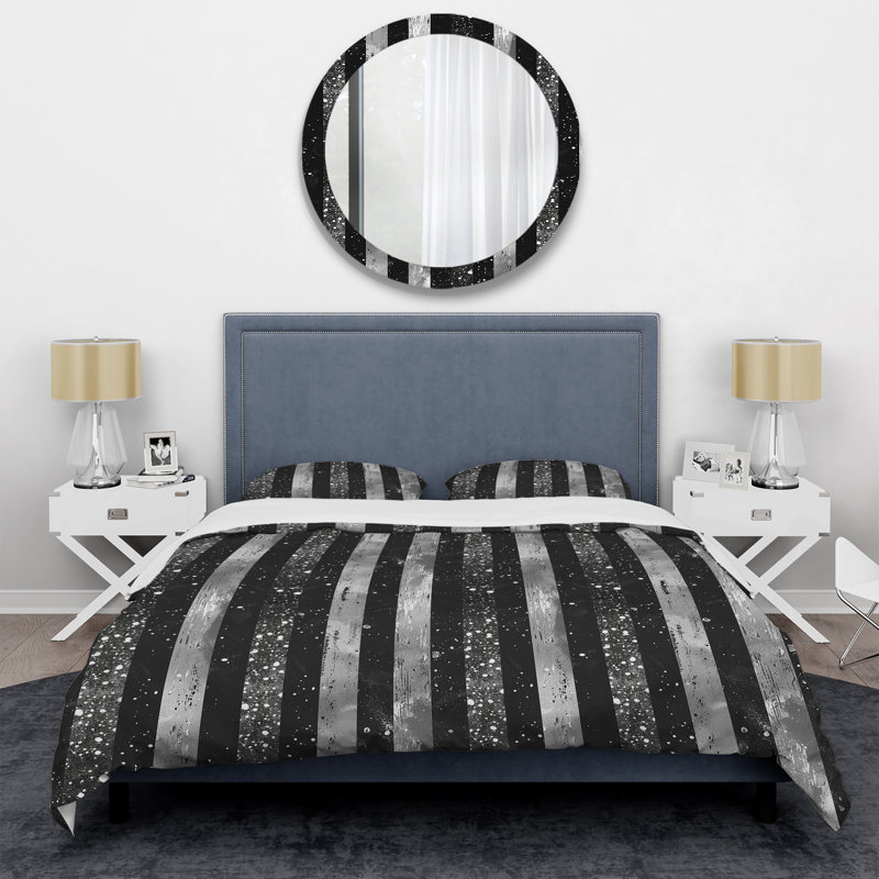 Ensemble de housse de couette Sparkling Grey Silver Stripes - Glam, Housse de couette pour grand lit + 2 taies décora