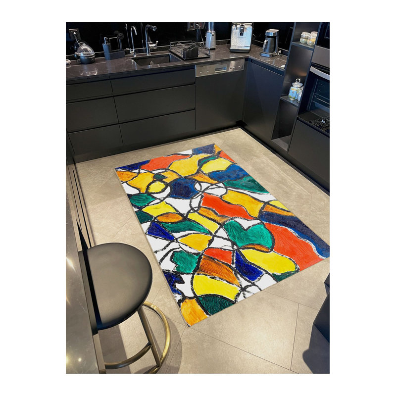 Tapis décoratif multicolore à motif abstrait de formes tissées et lavable à la machine, Rectangle 3 pi 3 po x 4 pi 11 po