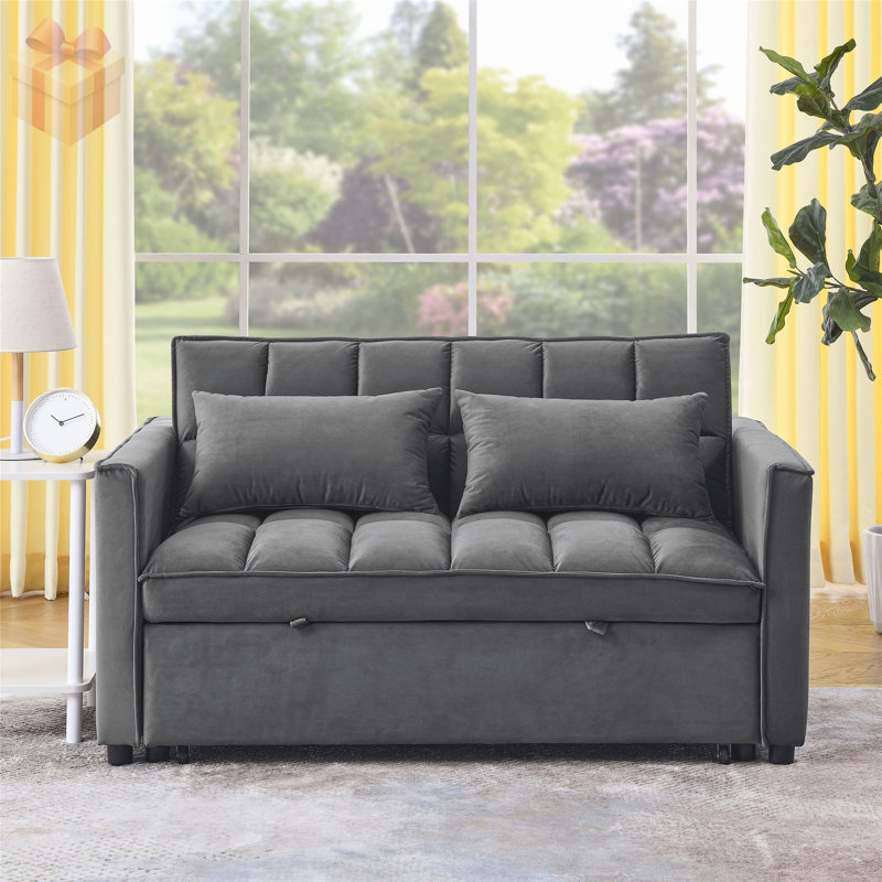 Canapé-lit multifonctionnel en velours avec dossier réglable et lit escamotable pour plus de confort et d'espace, Gris