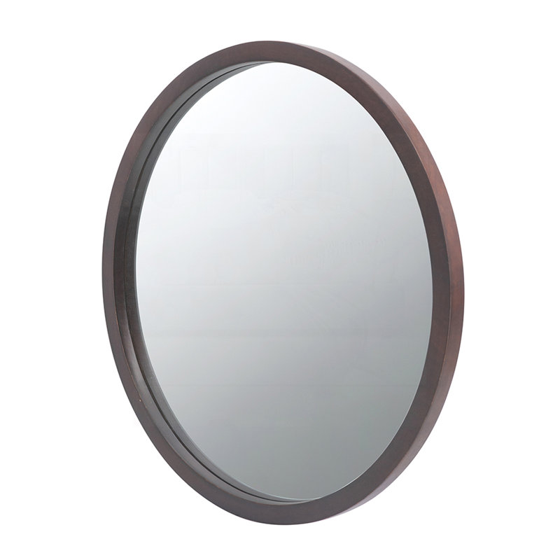20" x 20" Circle Wall Mirror, Dark Brown