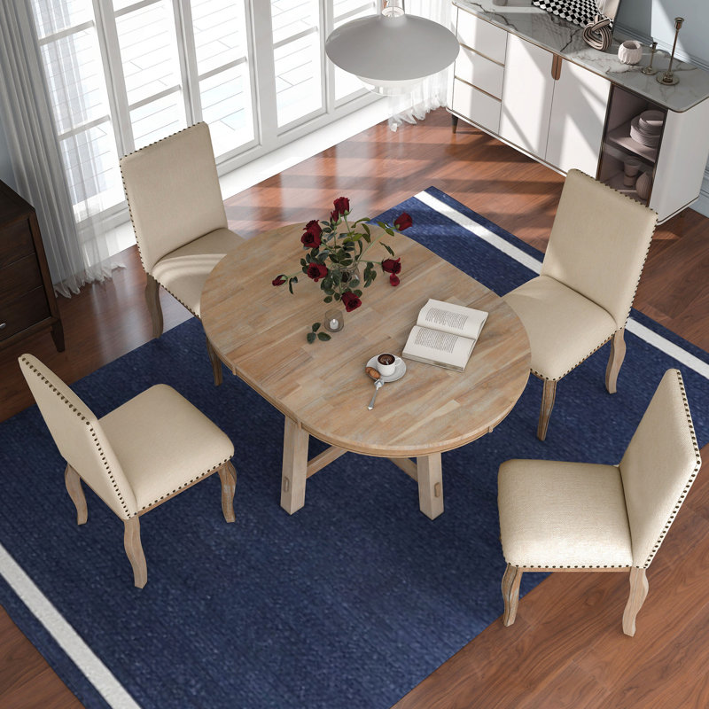 Ensemble de table de salle à manger 5 pièces Farmhouse, Natural Wood Wash, 30" H x 42" W x 42" D, Natural Wood Wash