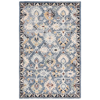 Oriental Hand Tufted Wool/Cotton Area Rug in White/Blue