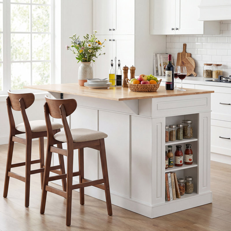Skylaar Solid Wood Top Kitchen Island, White