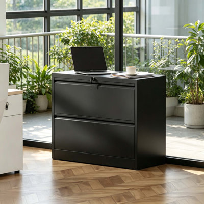 Heavy-Duty 2-Drawer Lateral Lockable Metal File Cabinet, Full Extension Silent Slide Office Storage Cabinet for Home & Commercial Office Use
