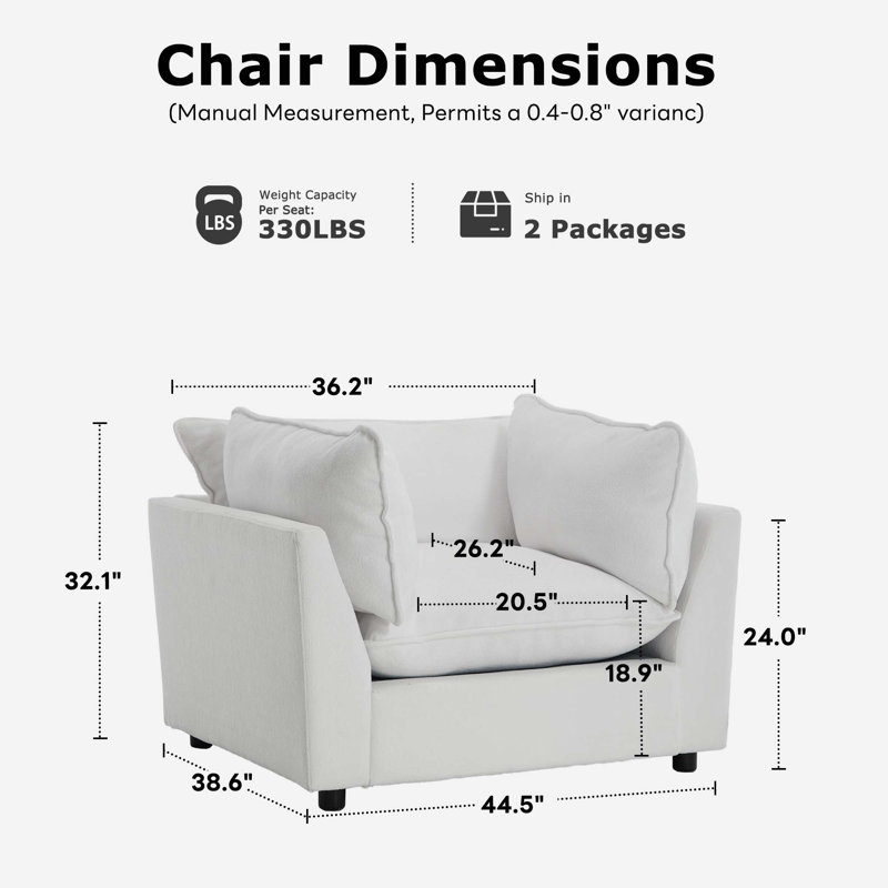 Ensemble de 2 chaises d'appoint rembourrées en peluche avec accoudoirs carrés Heffernan, Chenille blanche