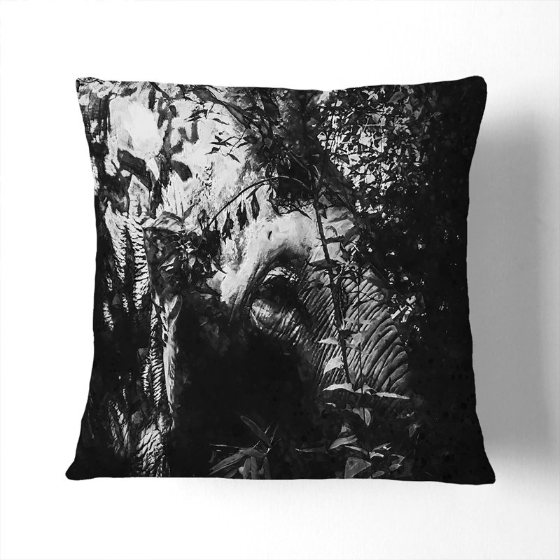 Elephant in the Trees Cushion with Filling, Black, 40cm H x 40cm W x 15cm D