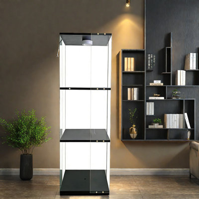 Modern Rotatable Bookcases With Glass Storage, Black Wood For Home