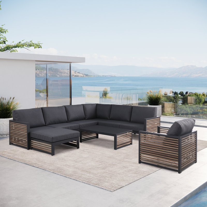 Ensemble de conversation modulaire d'extérieur Pawni Teak pour 6 personnes avec housses personnalisées