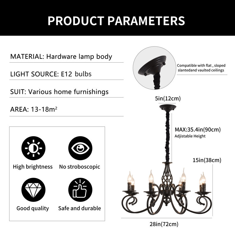 Dirksen 8 - Light Dimmable Empire Chandelier, Black