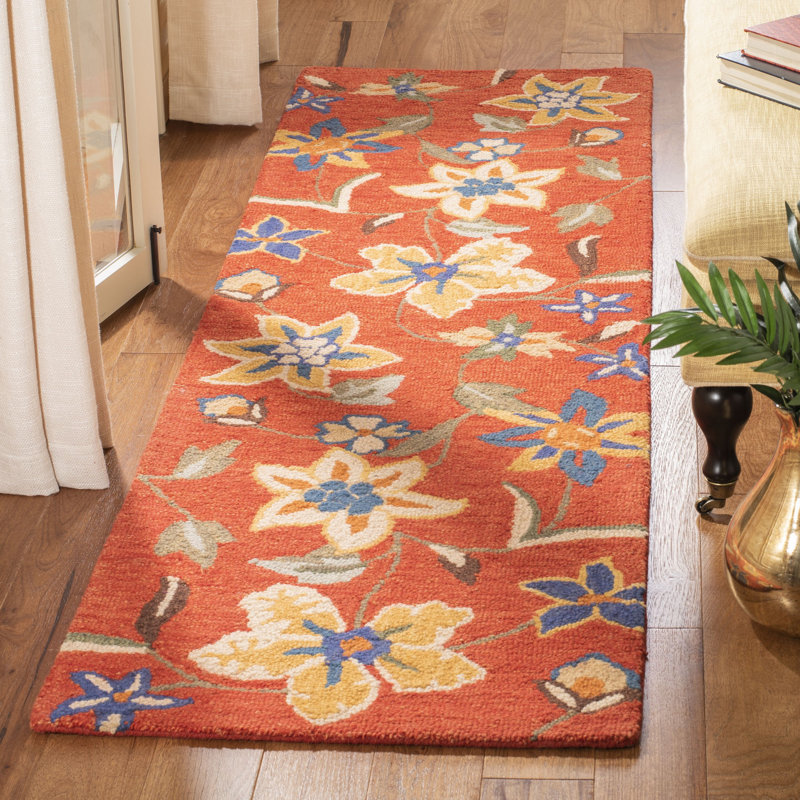 Tapis floral en laine crocheté à la main Emrick, Tapis de couloir 2 pi 3 po x 6 pi